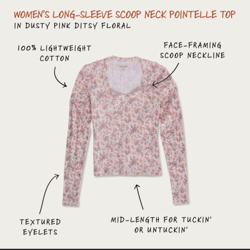 NWT Tecovas Women’s Long Sleeve Scoop Neck Pointelle Henley